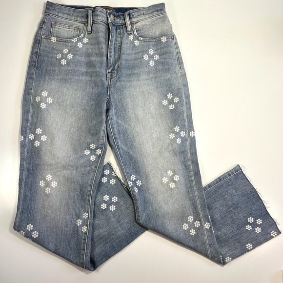 J Crew 26 Point Sur Kickout Crop Light Wash Jeans with White Flower Print Stamps - Picture 15 of 16